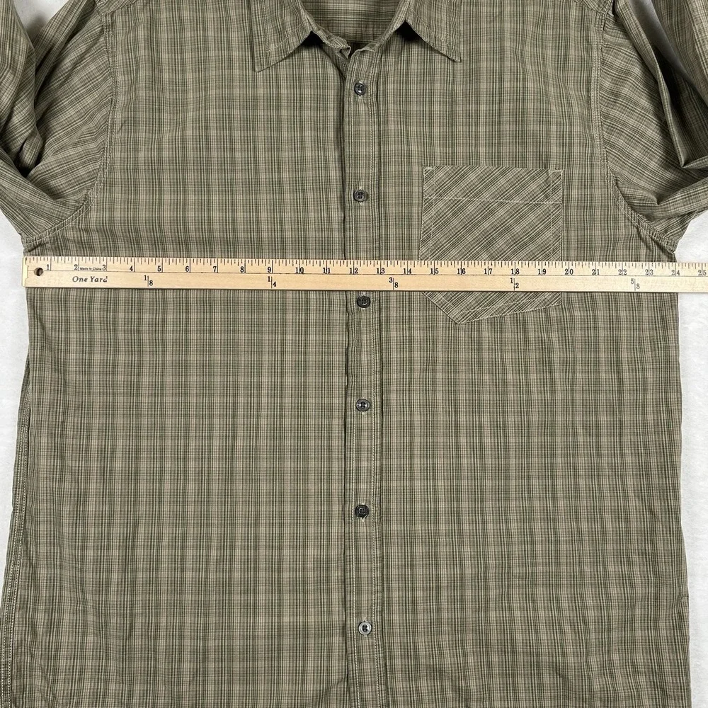 The North Face Men's L Olive Green Tan Plaid Cotton Long Sleeve Button Up Shirt